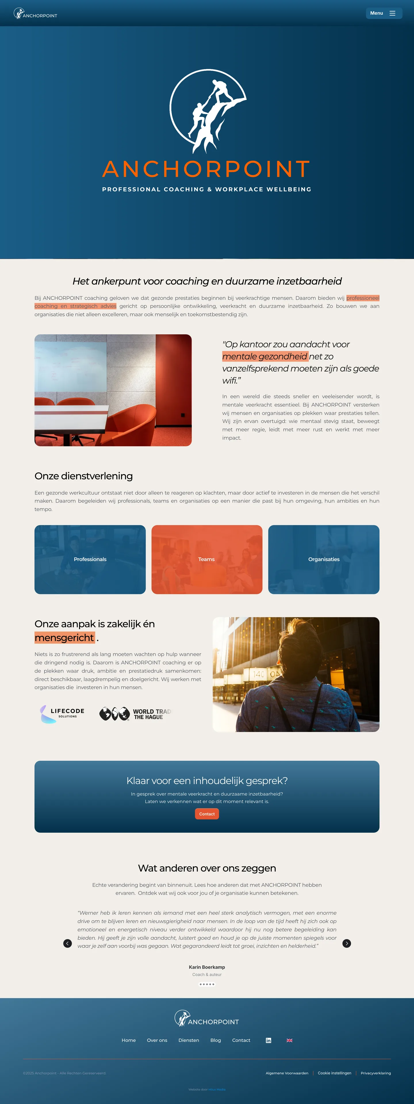 De nieuwe website van ANCHORPOINT — ontworpen door Hilux Media
