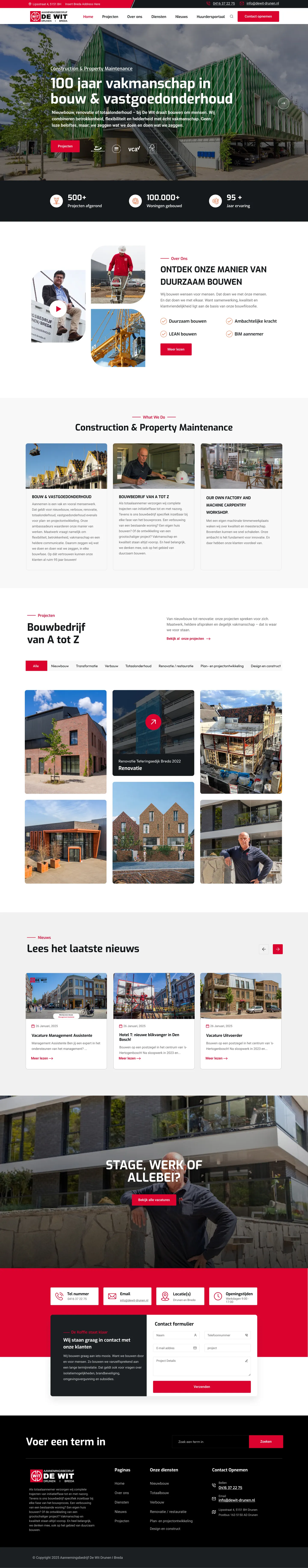 De nieuwe website van Aannemingsbedrijf De Wit — ontworpen door Hilux Media