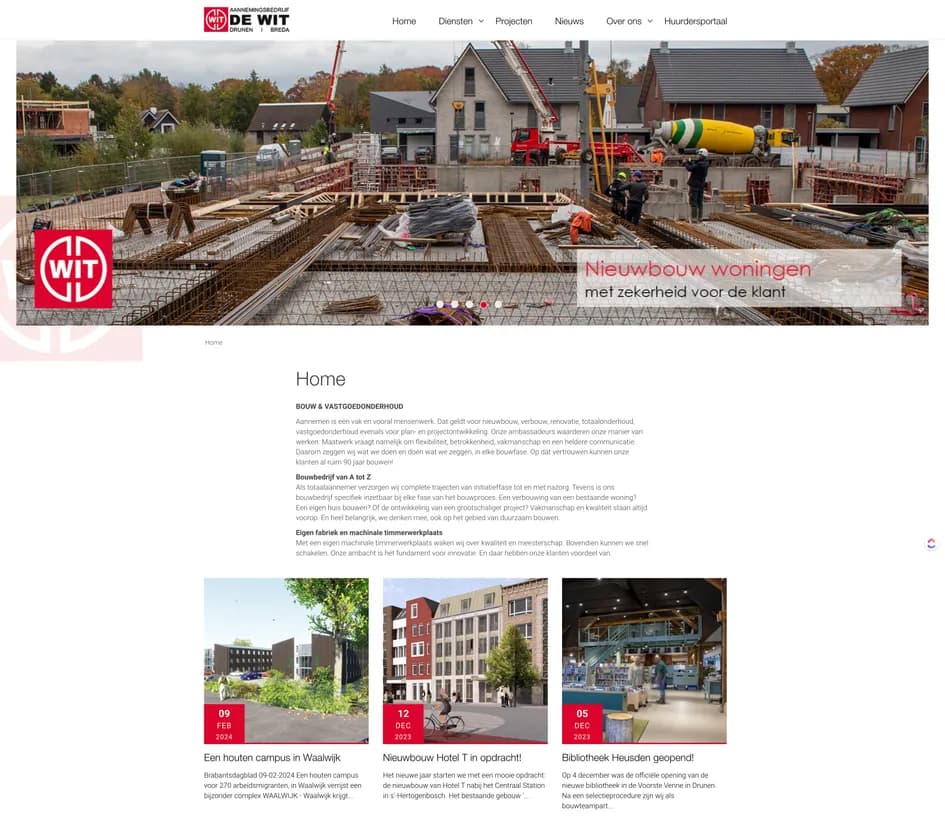 De oude website van Aannemingsbedrijf De Wit
