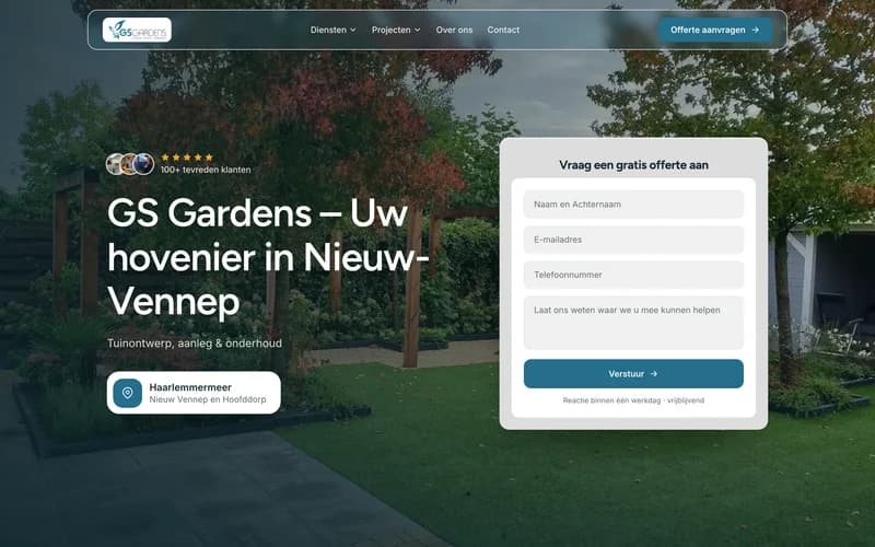 Website van GS Gardens — ontworpen door Hilux Media