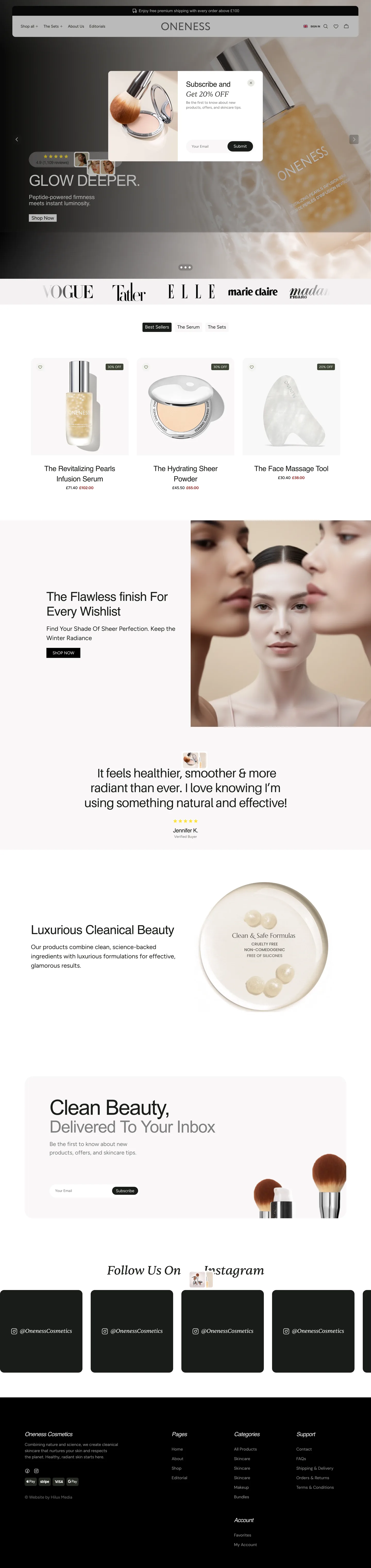 De nieuwe website van Oneness Cosmetics — ontworpen door Hilux Media