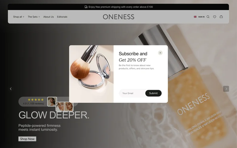 Website van Oneness Cosmetics — ontworpen door Hilux Media