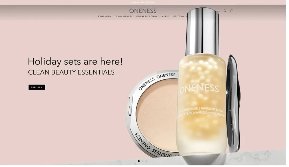 De oude website van Oneness Cosmetics