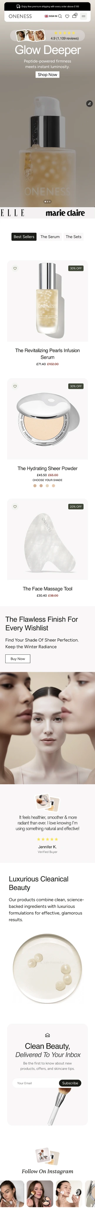 Mobile design preview — Oneness Cosmetics